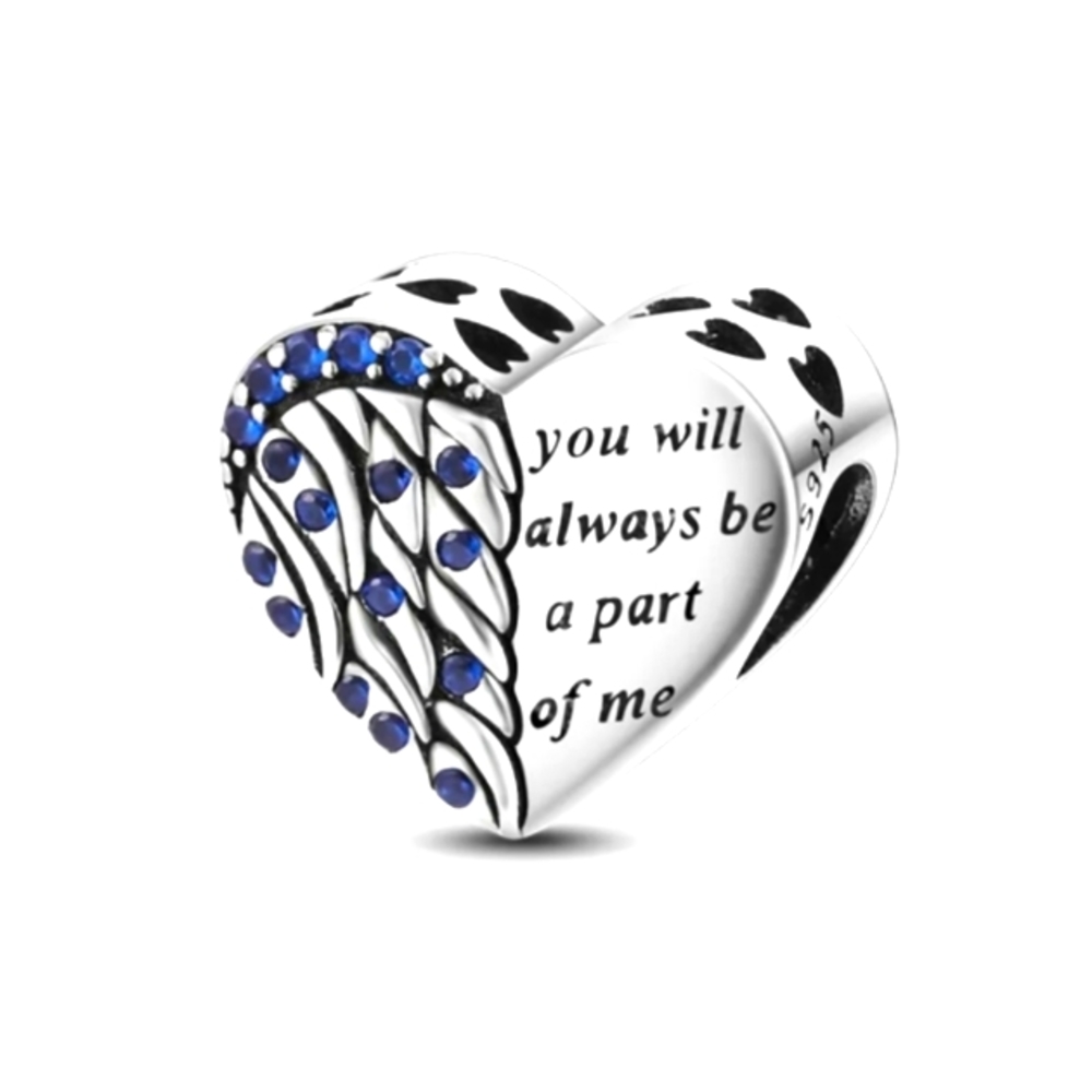Angel Wing blue crystals feather charm S925 Sterling Silver Pandora Compatible